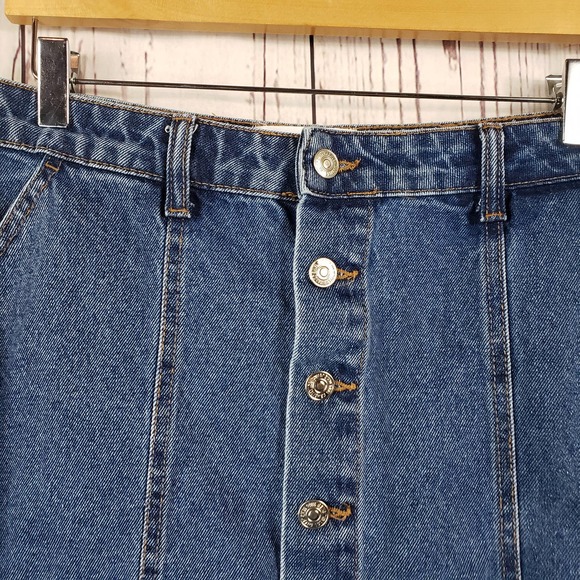 MNG Denim Jean Mini Skirt Womens Size Small Button Front Organic Cotton Blue - Picture 2 of 7